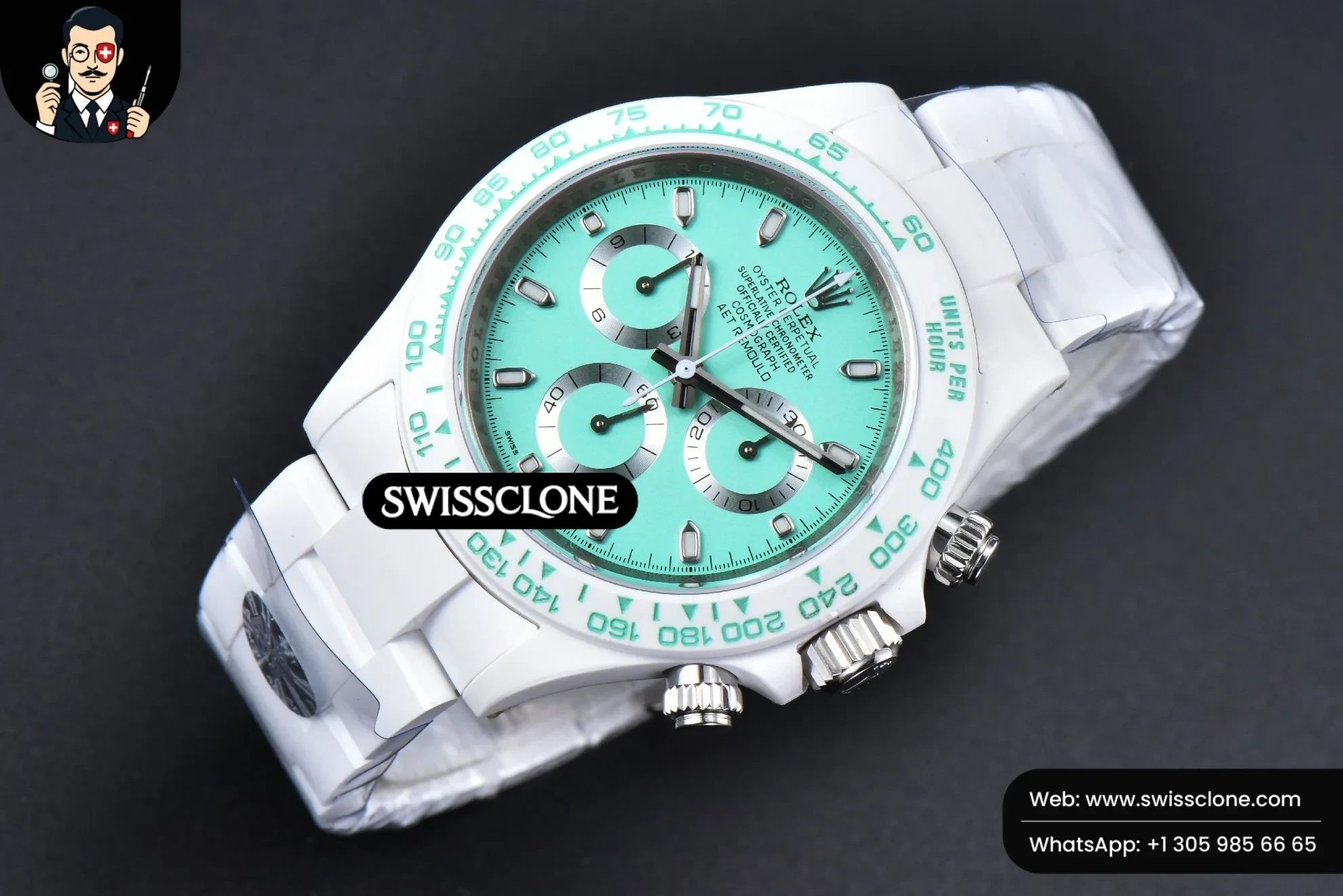 Rolex Daytona AETF White Ceramic Tiffany Dial Ceramic 1:1 Super Clone - Dial Macro Close-Up