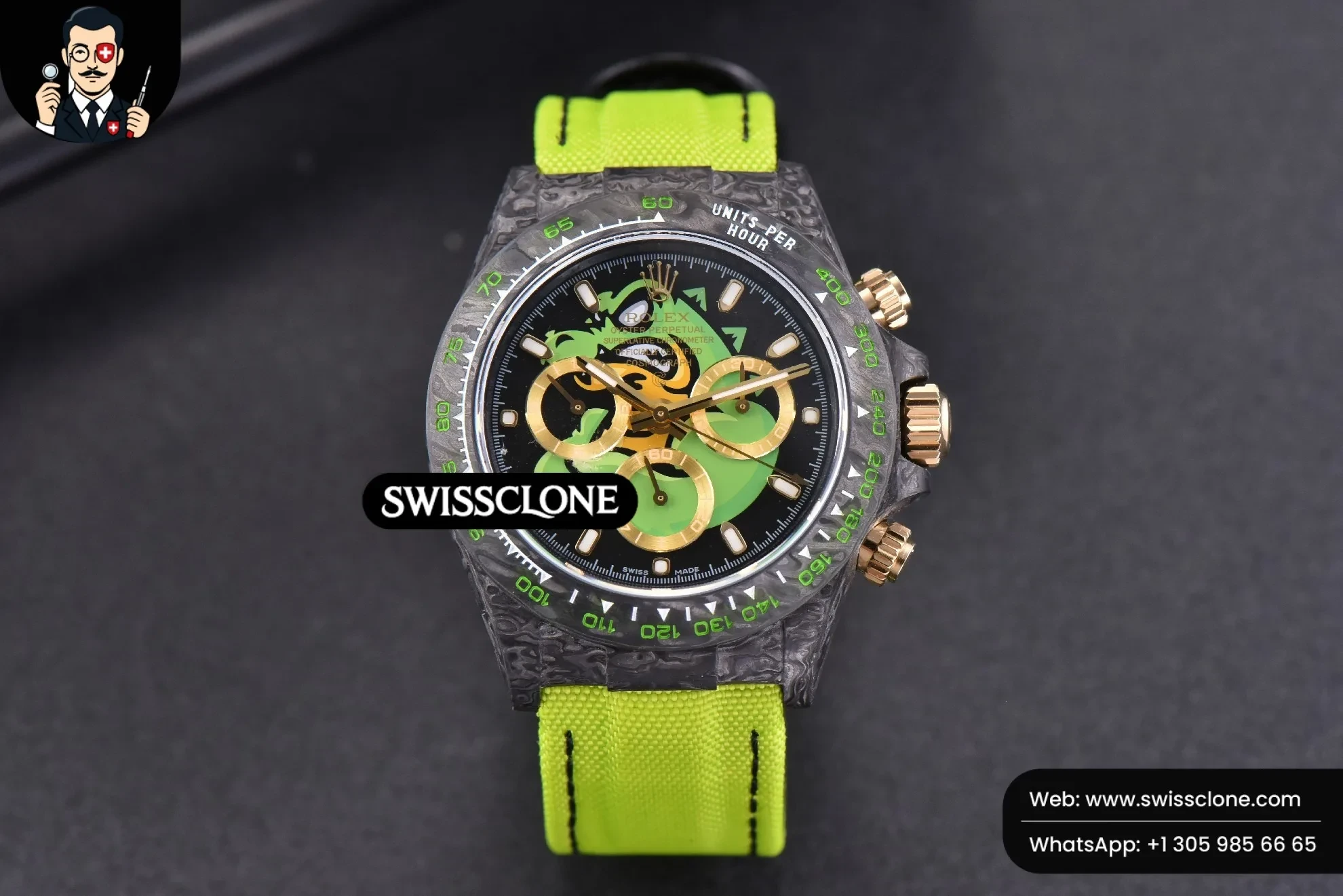 Rolex Daytona DIW Carbon WWF Green Wolf Dial on Dark Green Nylon