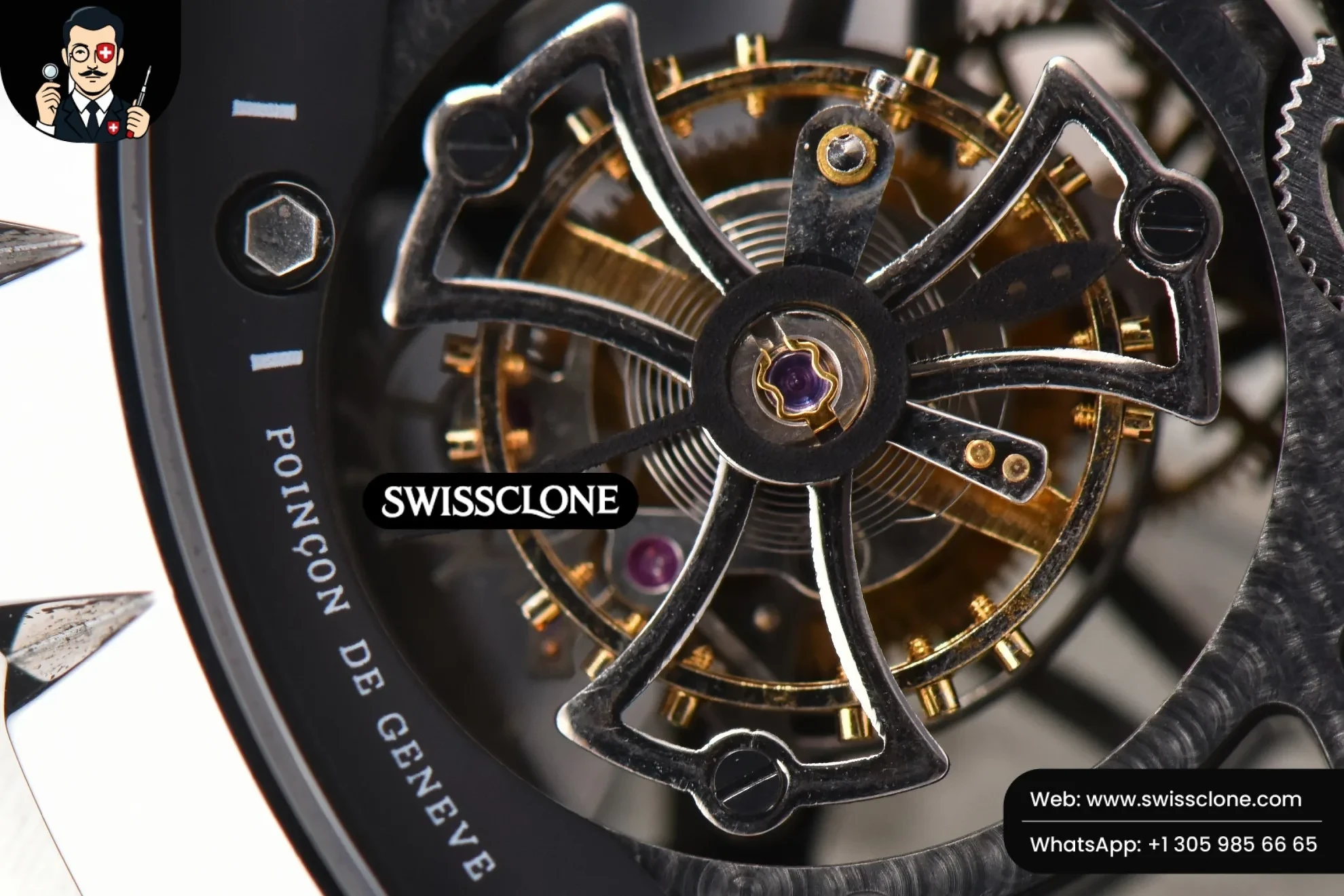 Rolex Excalibur JBF 45mm Black Crown Skeleton Dial Black Croc Leather Tourbillon 1:1 Super Clone - Caseback & Cloned Calibre Movement