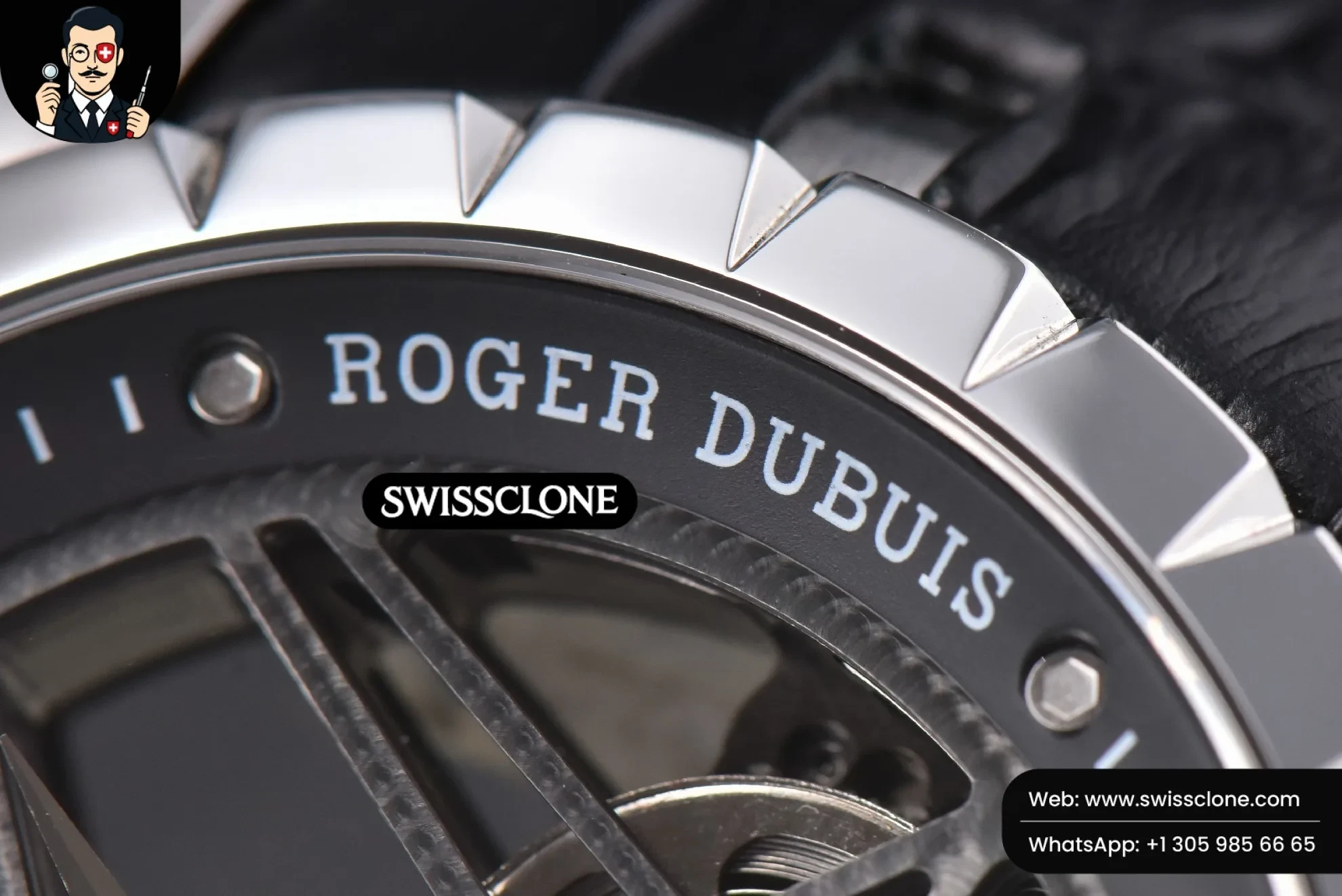 Rolex Excalibur JBF 45mm Black Crown Skeleton Dial Black Croc Leather Tourbillon 1:1 Super Clone - Clasp & Bracelet Finishing