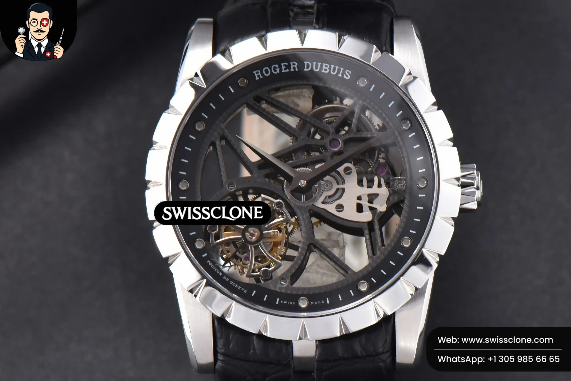 Excalibur JBF 45mm Black Crown Skeleton Dial Black Croc Leather Tourbillon
