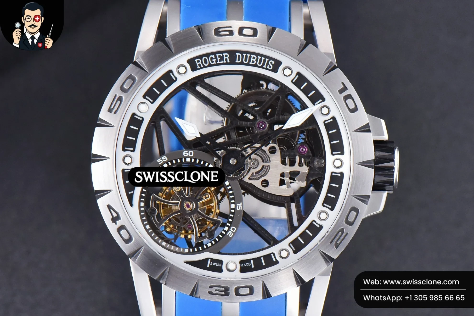 Excalibur Sports Tourbillon Titanium JBF 46mm Skeleton Dial Black Crown Blue Rubber
