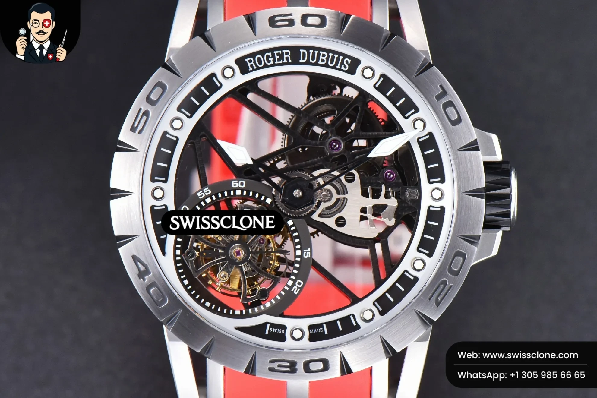 Excalibur Sports Tourbillon Titanium JBF 46mm Skeleton Dial Black Crown Red Rubber