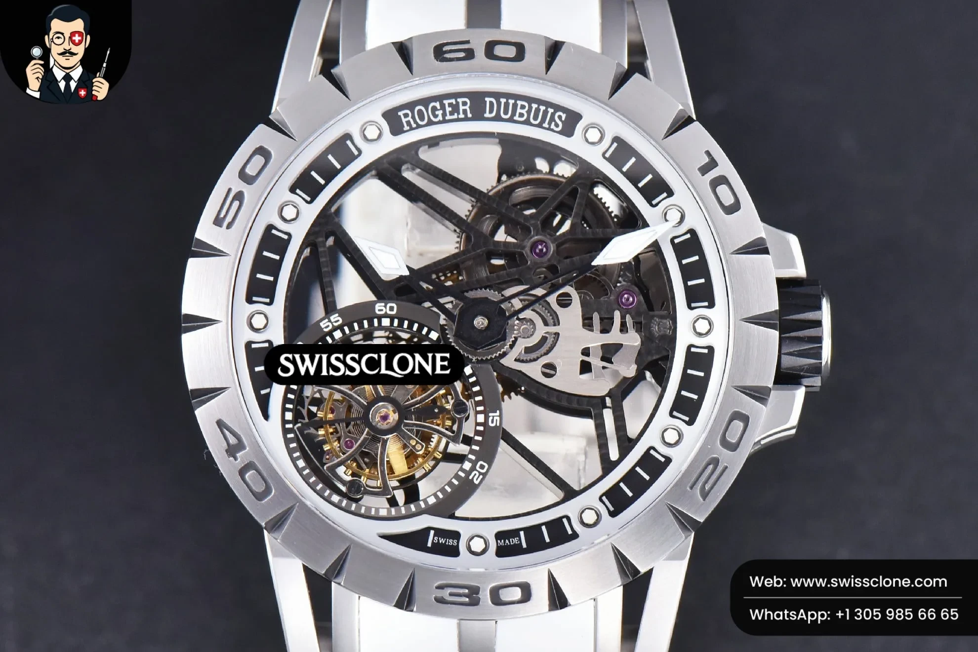 Excalibur Sports Tourbillon Titanium JBF 46mm Skeleton Dial Black Crown White Rubber