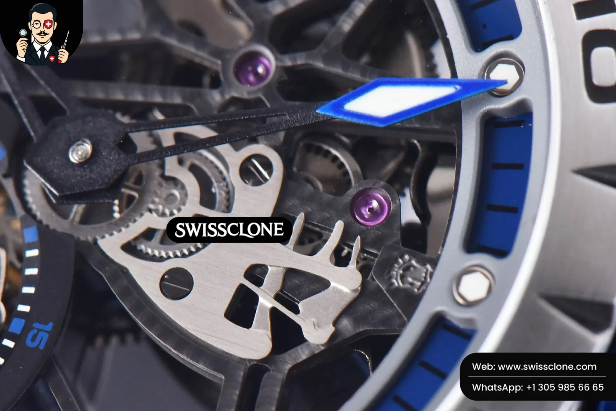 Rolex Excalibur Sports Tourbillon Titanium JBF 46mm Skeleton Dial Blue Crown Blue Rubber 1:1 Super Clone - Lateral Case Thickness Profile