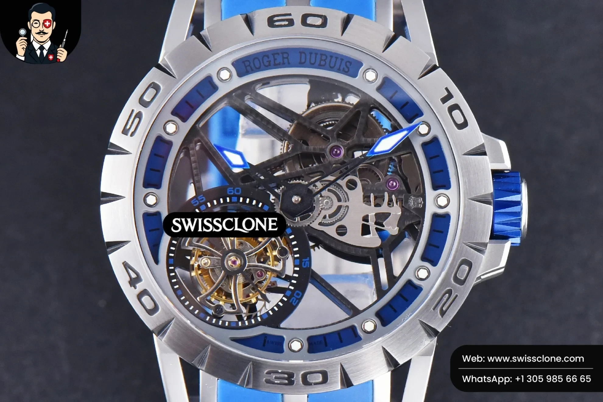 Excalibur Sports Tourbillon Titanium JBF 46mm Skeleton Dial Blue Crown Blue Rubber
