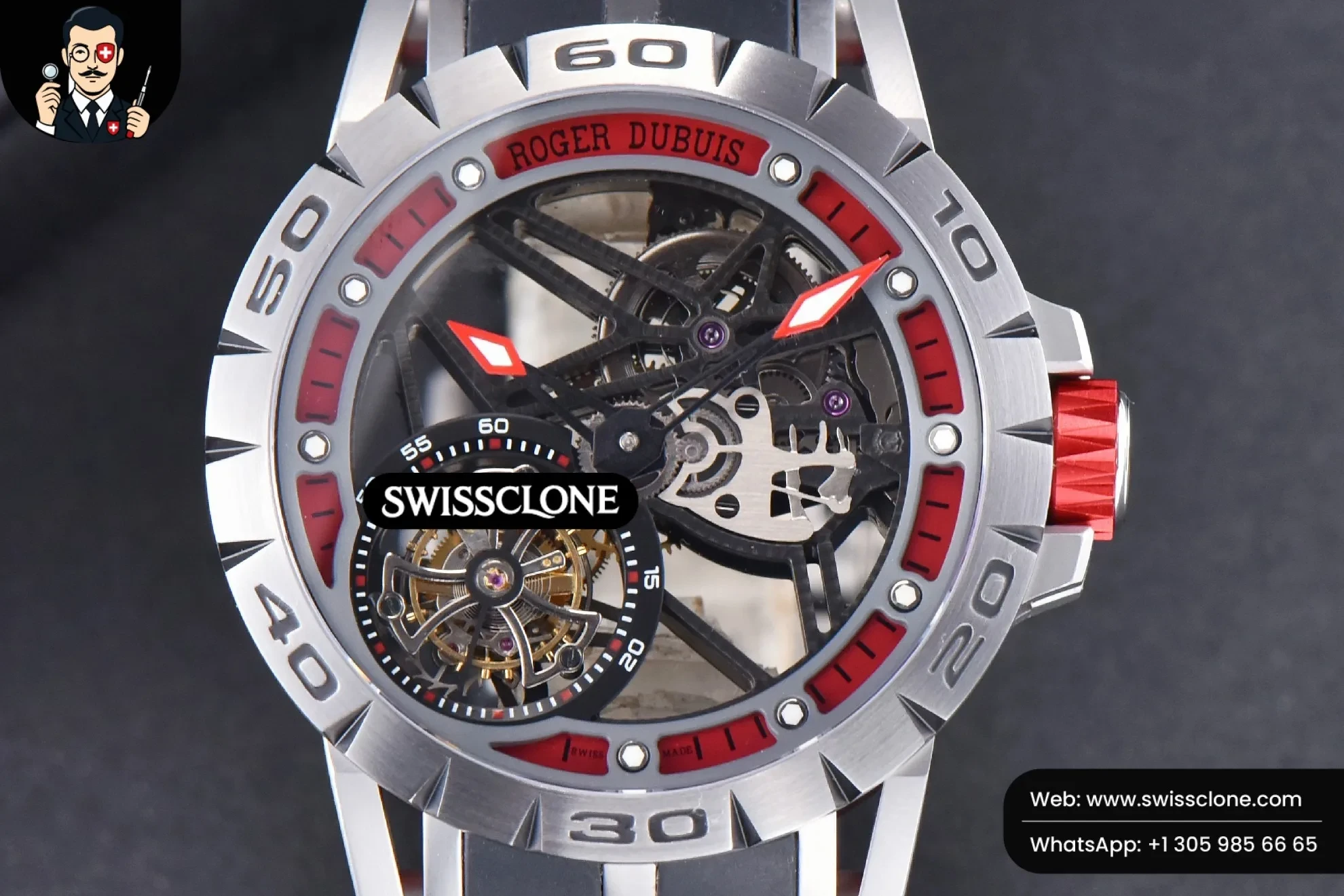Excalibur Sports Tourbillon Titanium JBF 46mm Skeleton Dial Red Crown Black Rubber