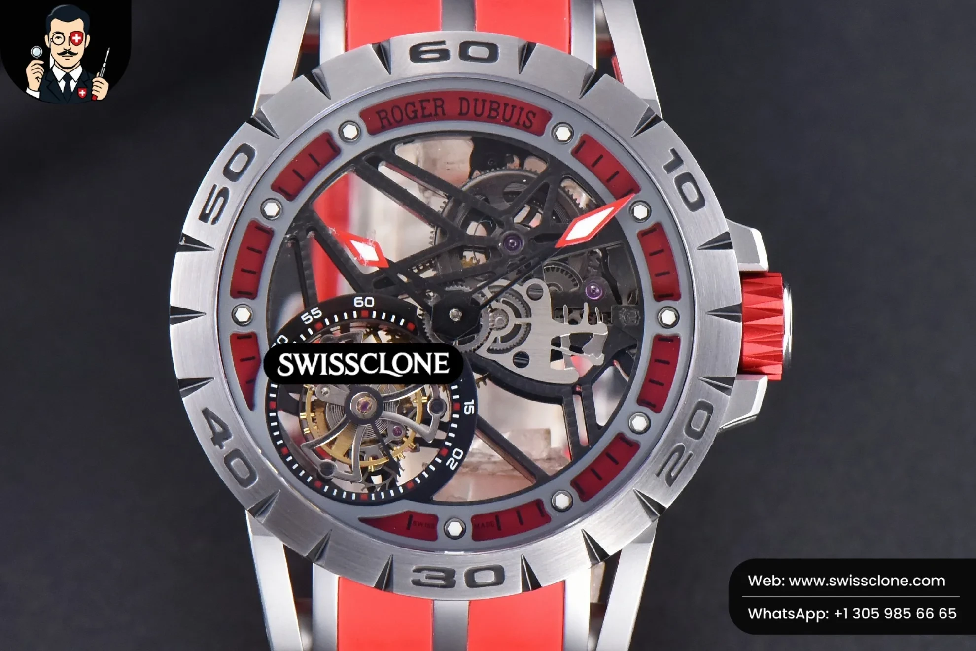 Excalibur Sports Tourbillon Titanium JBF 46mm Skeleton Dial Red Crown Red Rubber