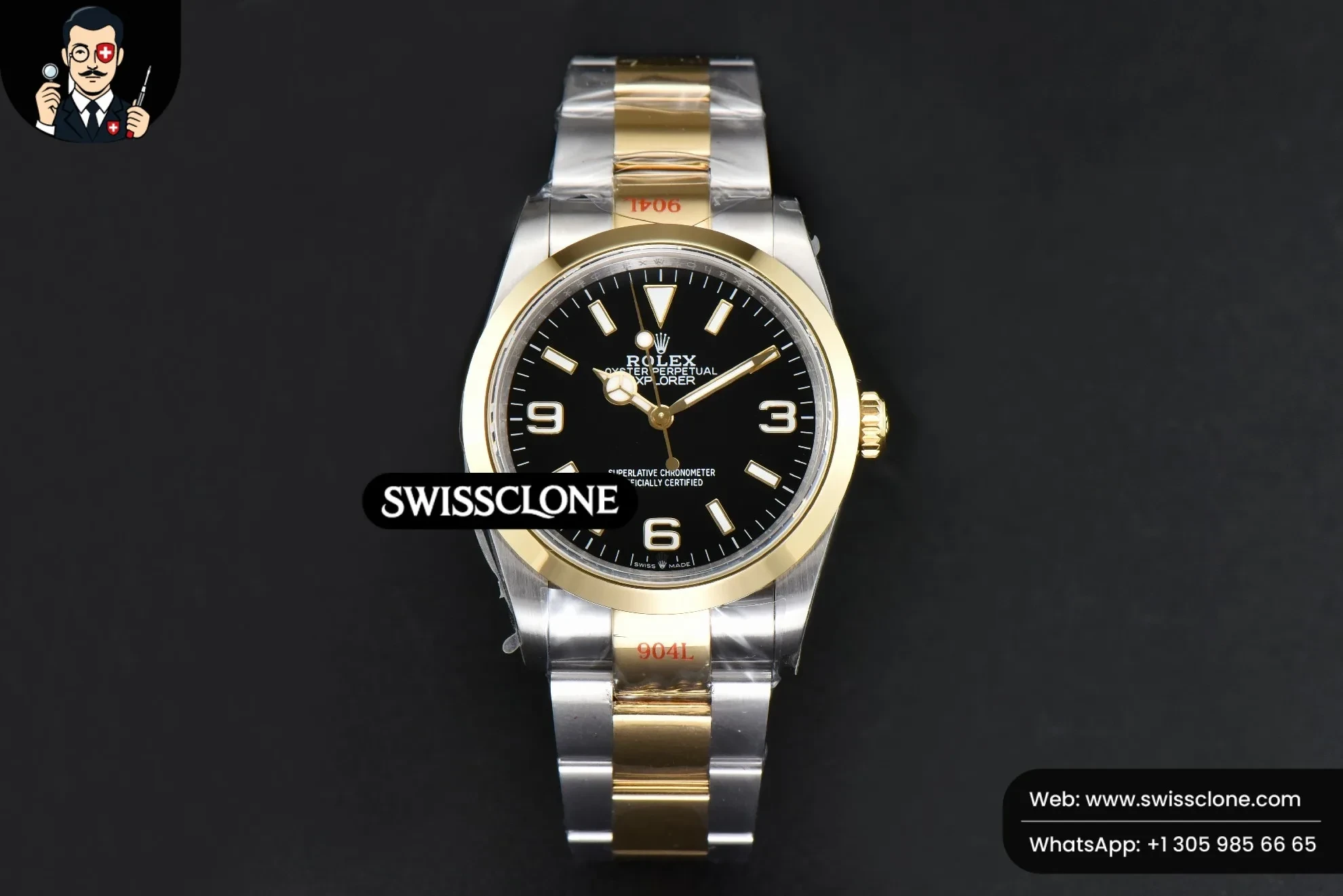 Rolex Explorer 124273 36mm YG/SS 904L Black Dial YG/SS VR3230 1:1 Super Clone - Dial Macro Close-Up