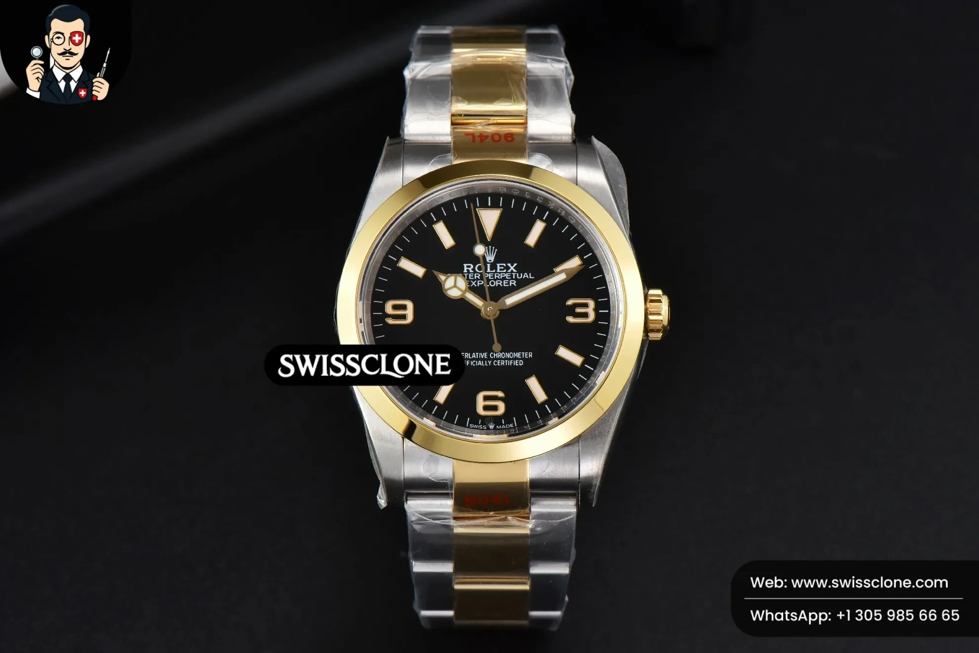 Rolex Explorer I 124273 36mm YG/SS Black Dial YG/SS 1:1 Super Clone - Bezel & Case Profile