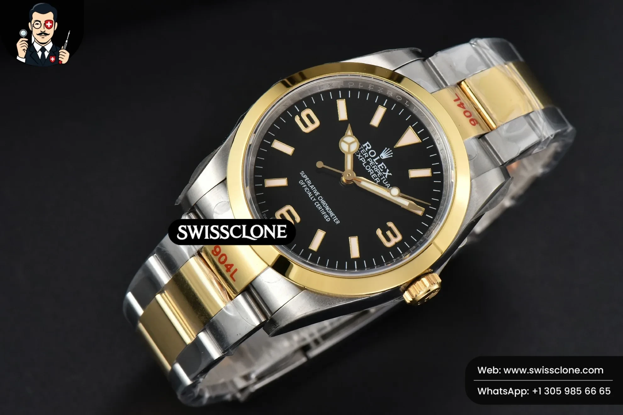 Rolex Explorer I 124273 36mm YG/SS Black Dial YG/SS 1:1 Super Clone - Dial Macro Close-Up