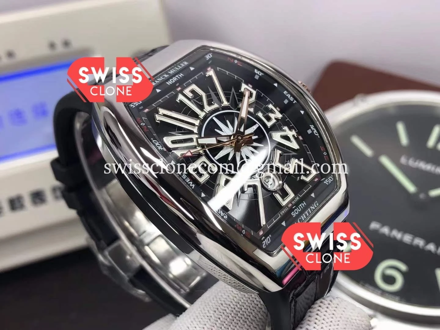 Rolex Franck Muller Vanguard Yachting V45 Steel Black Dial 1:1 Super Clone - Bezel & Case Profile