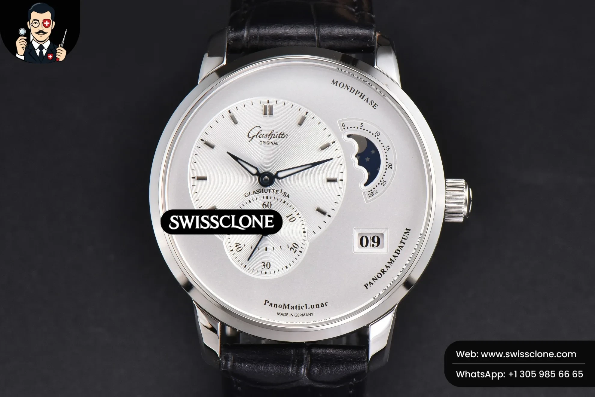 Glashütte Original Panomatic Lunar 40mm White Dial Black Leather