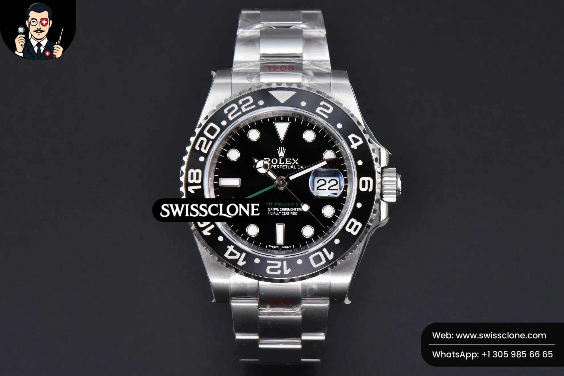 Rolex GMT Master II 116710 LN 904L 40mm KING Oyster VR3186 CHS 1:1 Super Clone - Dial Macro Close-Up