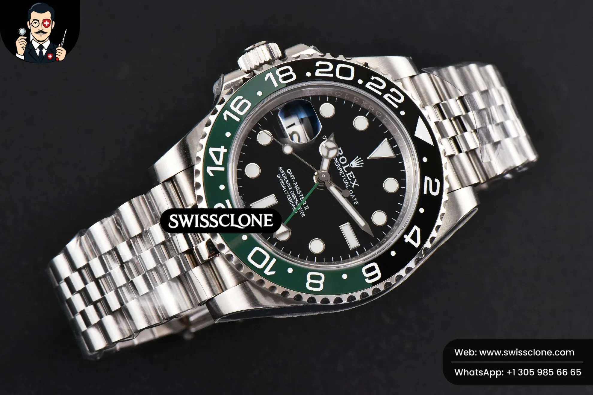 Rolex GMT Master II 126720 VTNR 904L V9F Sprite Black/Green Jubilee SH3285 1:1 Super Clone - Bezel & Case Profile