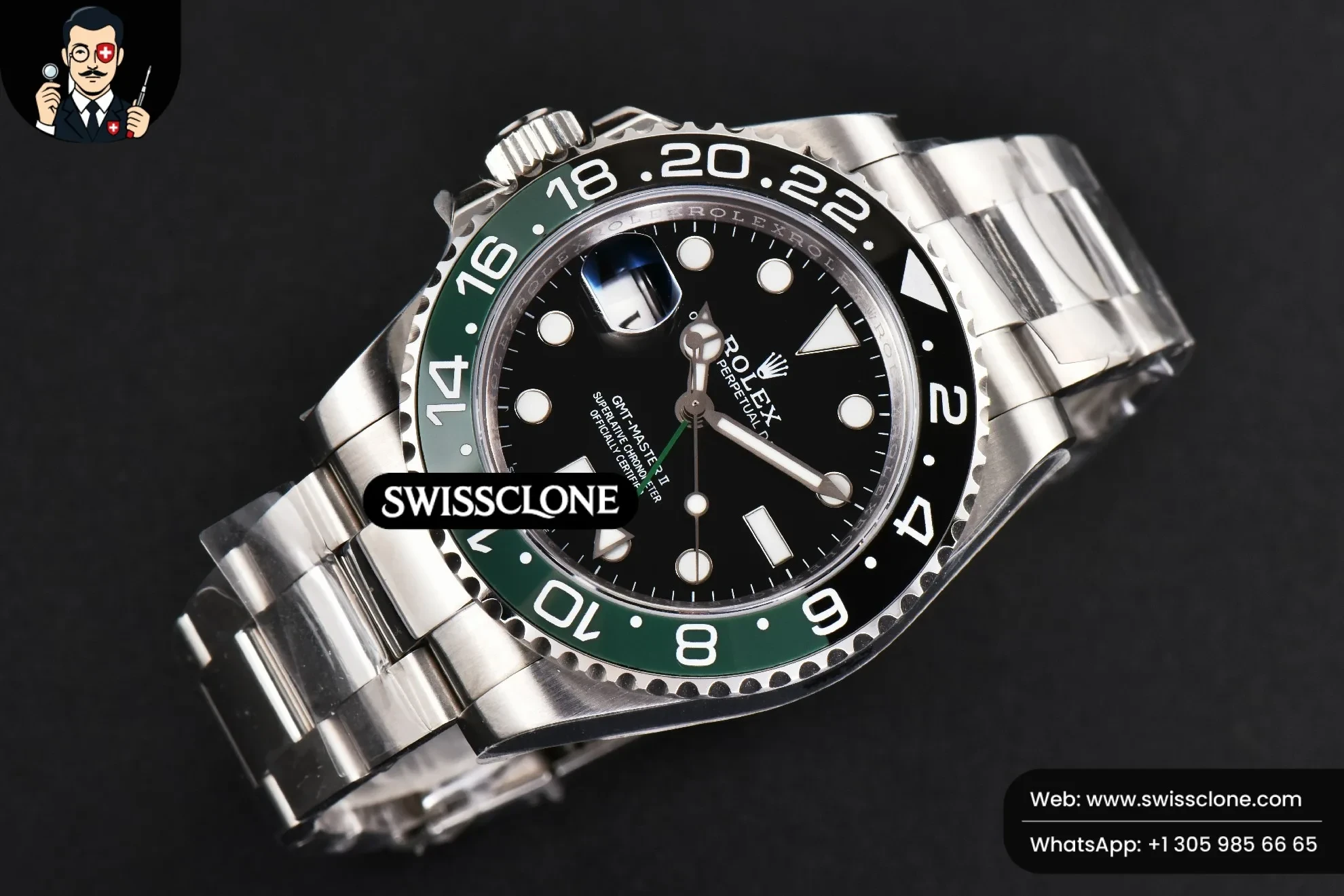 Rolex GMT Master II 126720 VTNR 904L V9F Sprite Black/Green Oyster SH3285 1:1 Super Clone - Bezel & Case Profile