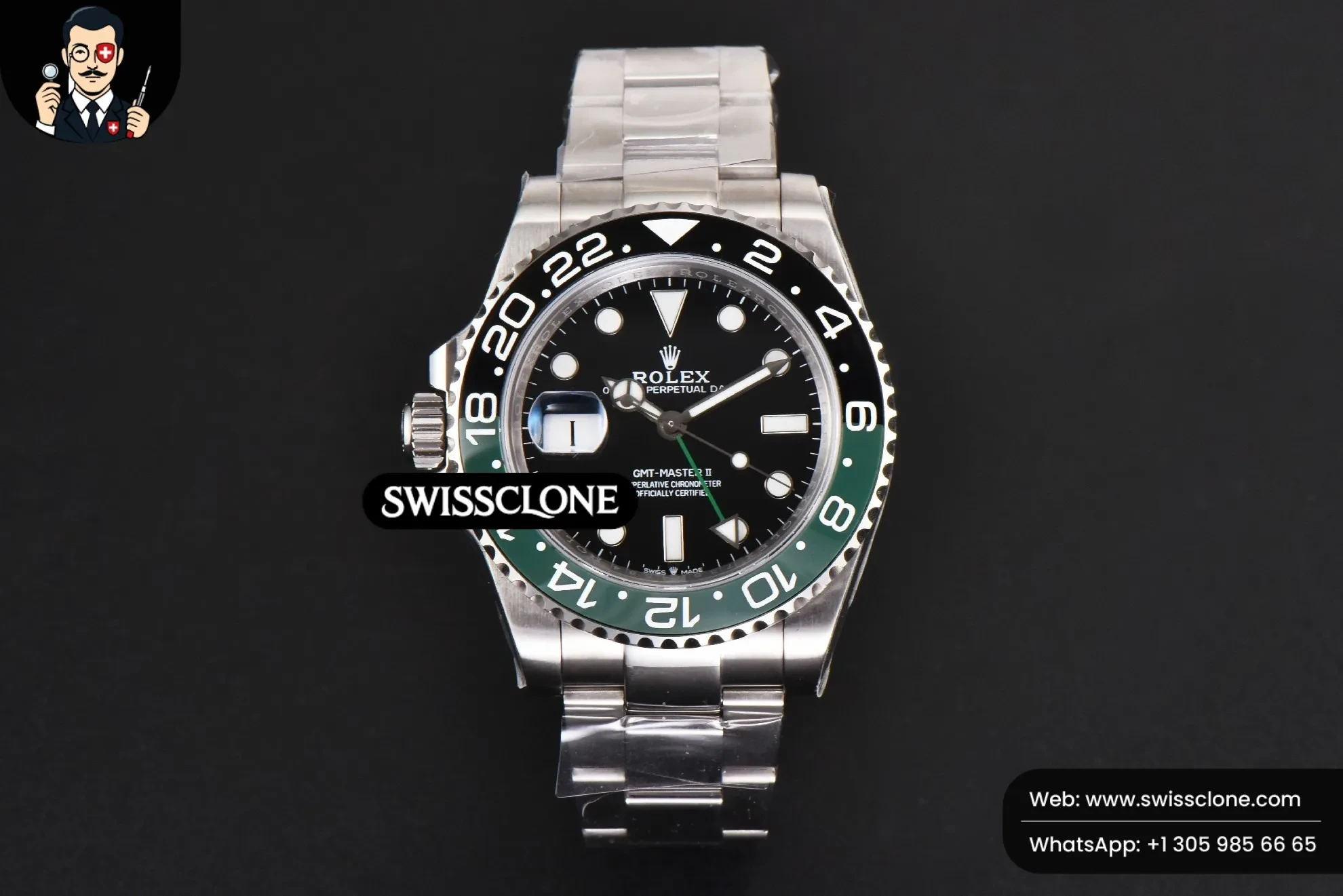 Rolex GMT Master II 126720 VTNR 904L V9F Sprite Black/Green Oyster SH3285 1:1 Super Clone - Dial Macro Close-Up