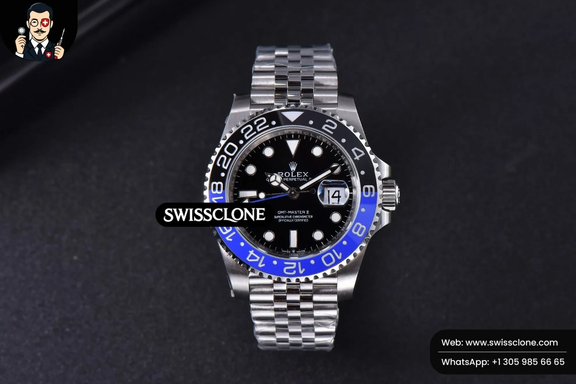 Rolex GMT Master V9F 126710 BLNR Black DIial Jubilee 1:1 Super Clone - Dial Macro Close-Up