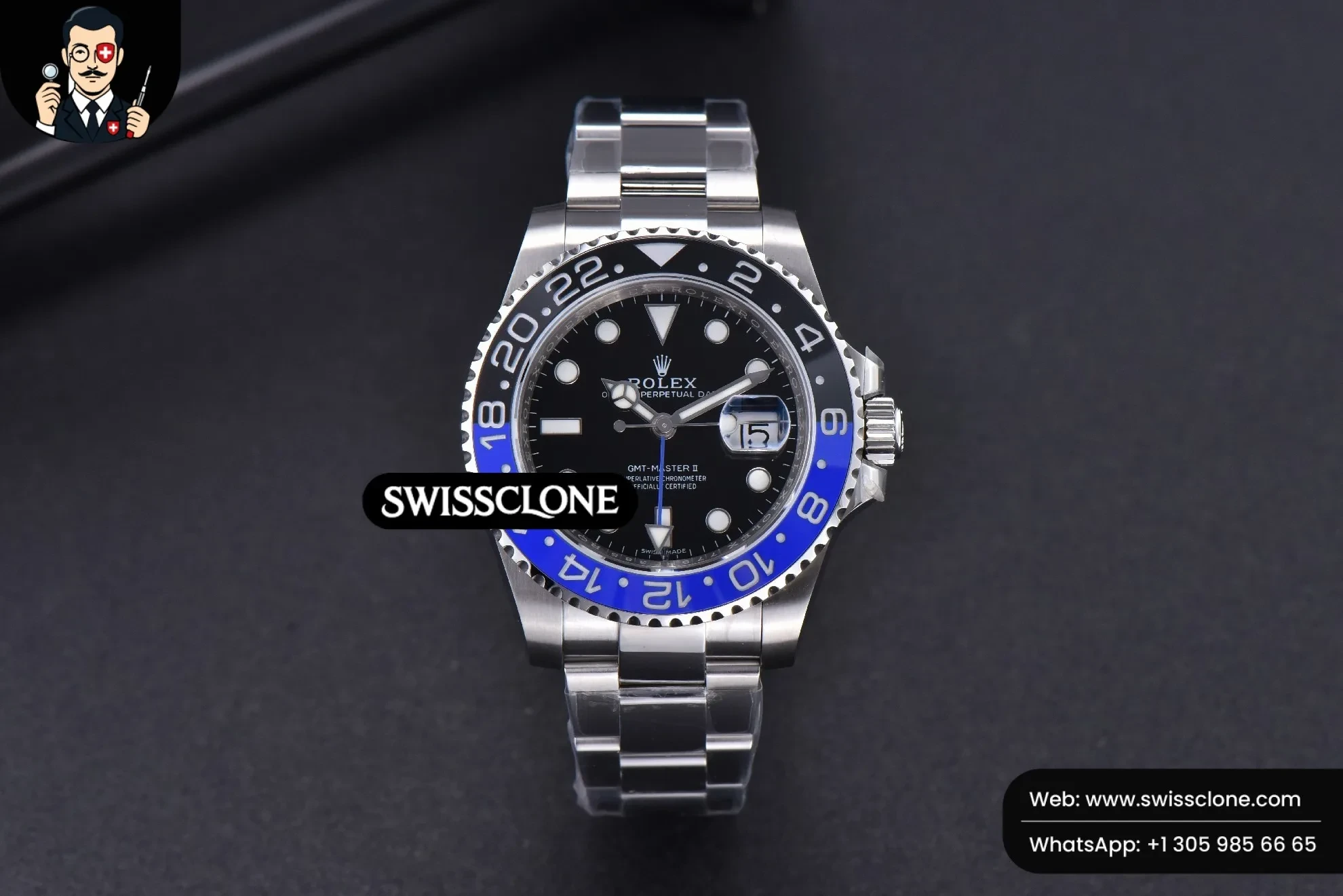 Rolex GMT Master V9F 126710 BLNR Black DIial Oyster 1:1 Super Clone - Dial Macro Close-Up