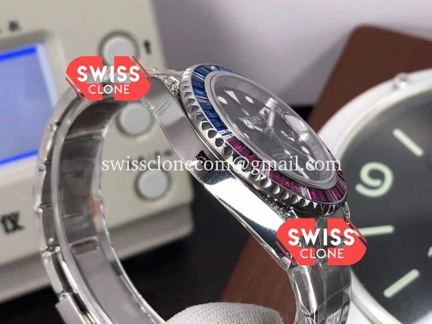 Rolex GMT Masters II Diamond Bezel in 904L Case 1:1 Super Clone - Caseback & Cloned Calibre Movement