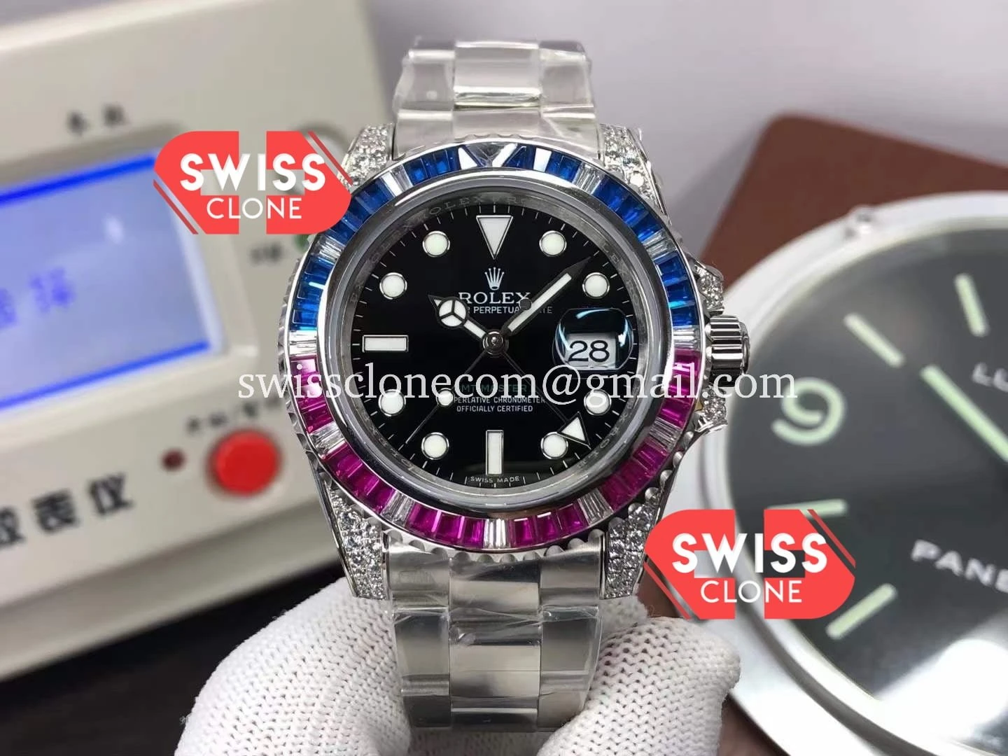 Rolex GMT Masters II Diamond Bezel Watch in 904L Case