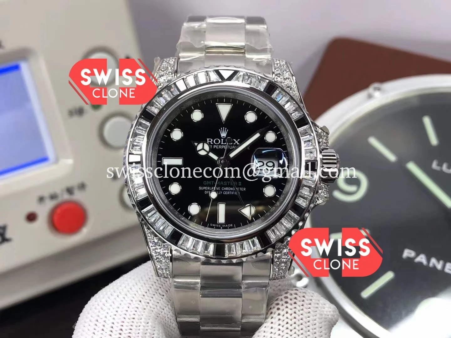 Rolex GMT Masters II Diamonds Bezel Watch in 904L