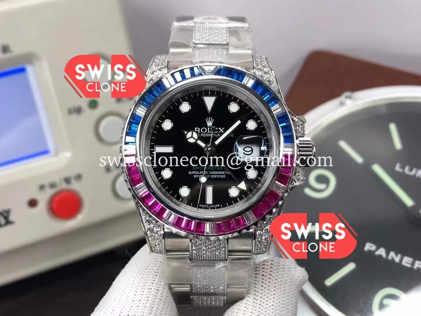 Rolex GMT Masters II Diamonds Watch in 904L Case