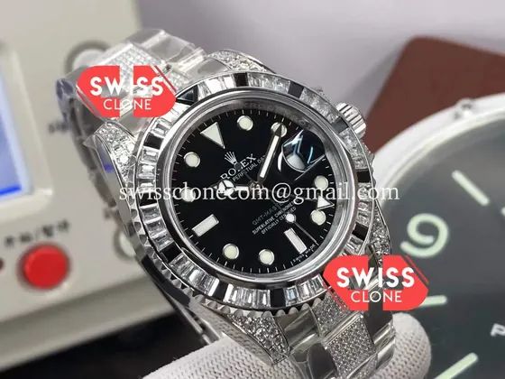 Rolex GMT Masters II Diamonds in 904L Case 1:1 Super Clone - Bezel & Case Profile