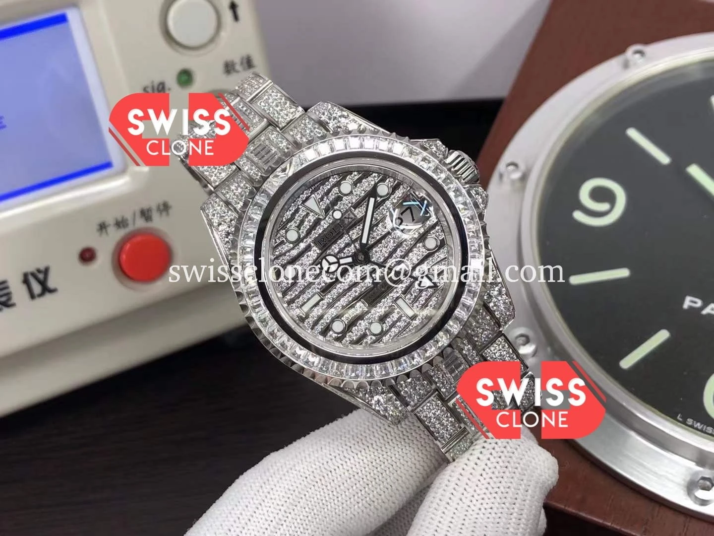 Rolex GMT Masters II Full Iced Out 1:1 Super Clone - Dial Macro Close-Up
