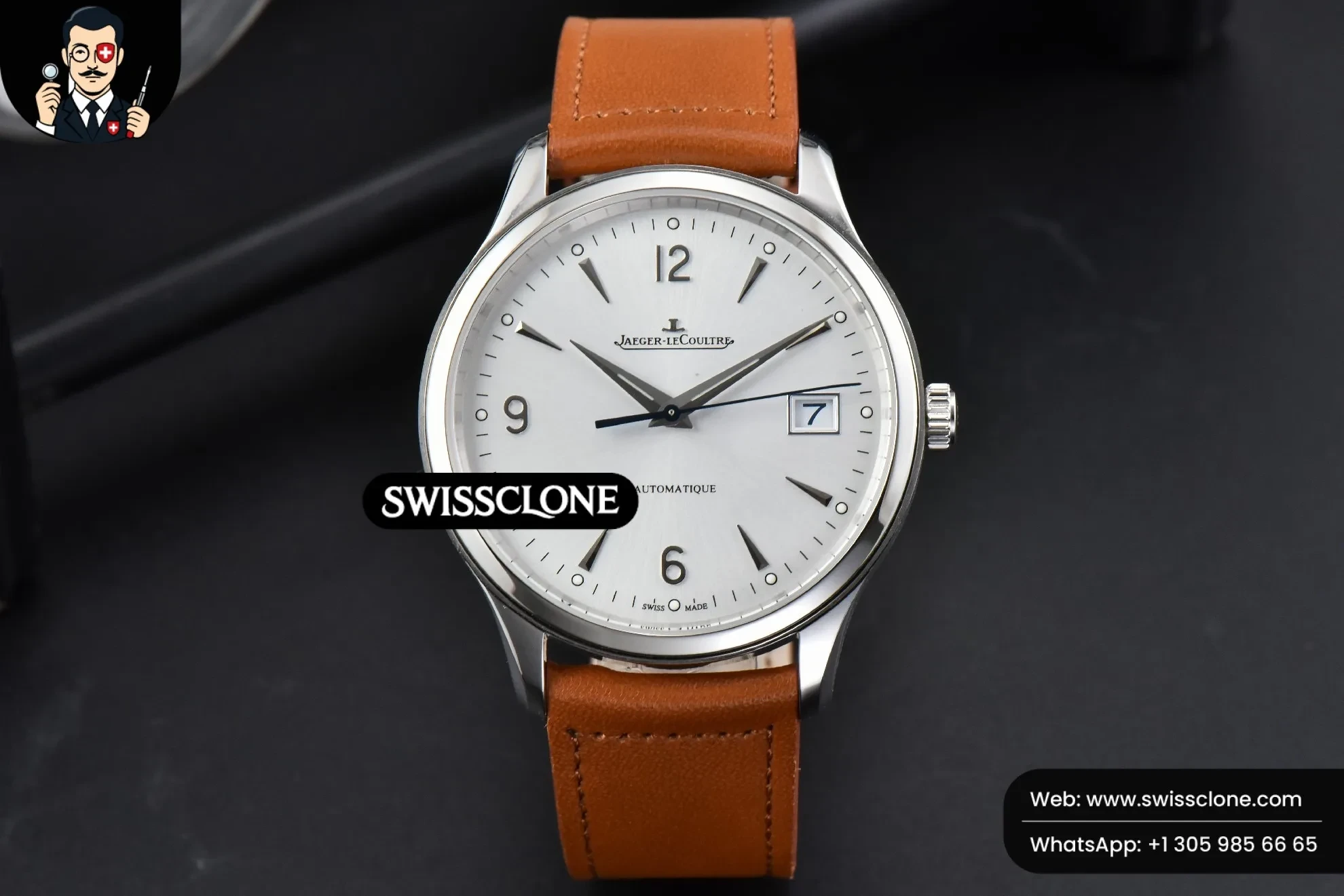 Rolex Jaeger LeCoultre Master Control Q4018420 40mm White Dial Brown Leather 1:1 Super Clone - Dial Macro Close-Up