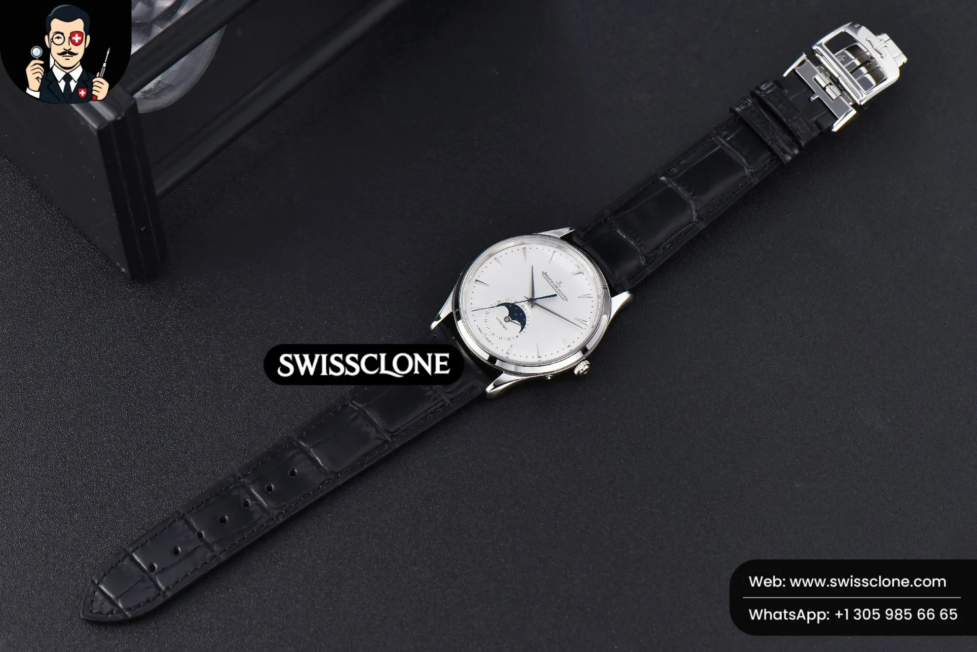 Rolex Jaeger LeCoultre Master Ultra Thin Moon 1368420 YLF 39mm White Dial Black Leather 1:1 Super Clone - Bezel & Case Profile