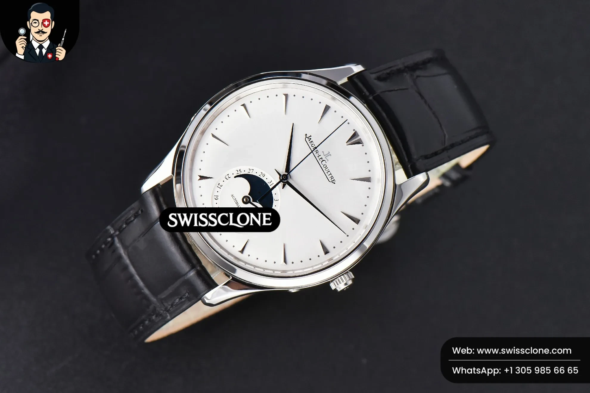 Rolex Jaeger LeCoultre Master Ultra Thin Moon 1368420 YLF 39mm White Dial Black Leather 1:1 Super Clone - Clasp & Bracelet Finishing