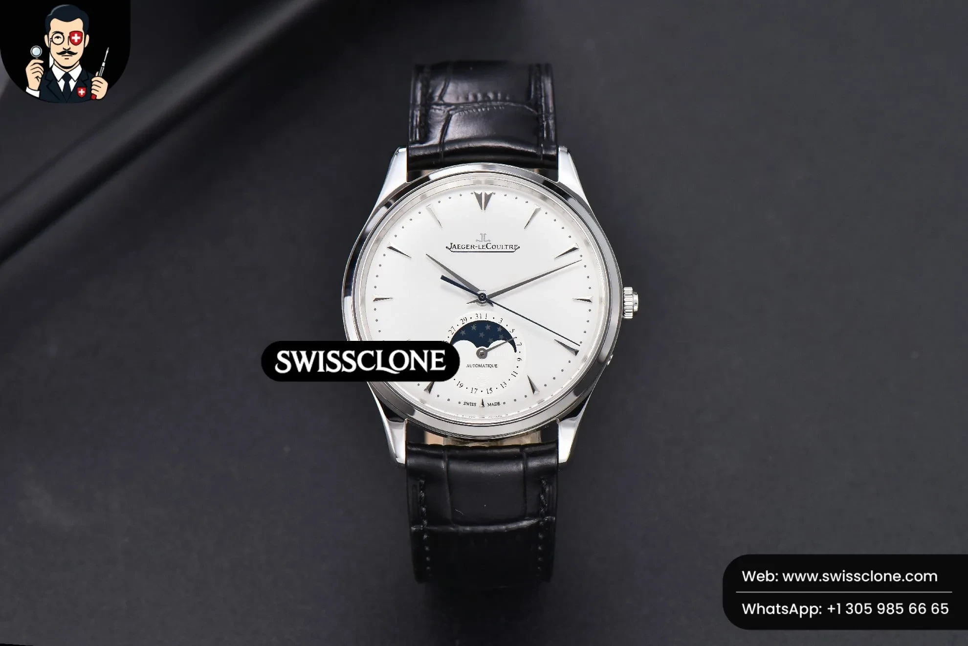 Jaeger-LeCoultre Master Ultra Thin Moon 1368420 YLF 39mm White Dial Black Leather
