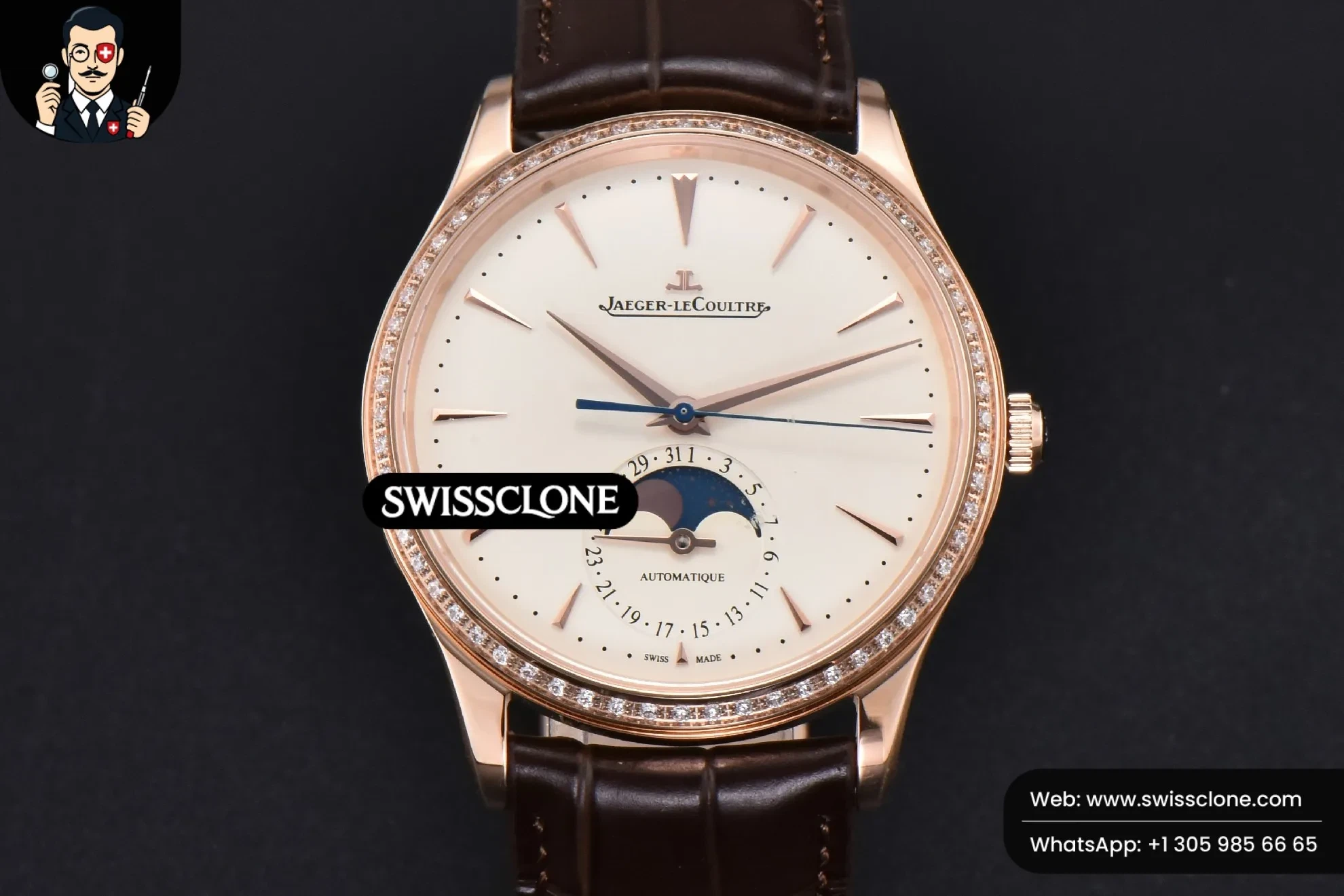 Jaeger-LeCoultre Master Ultra Thin Moonphase 1362501 39mm Diamond White Dial Brown Leather - Image 2
