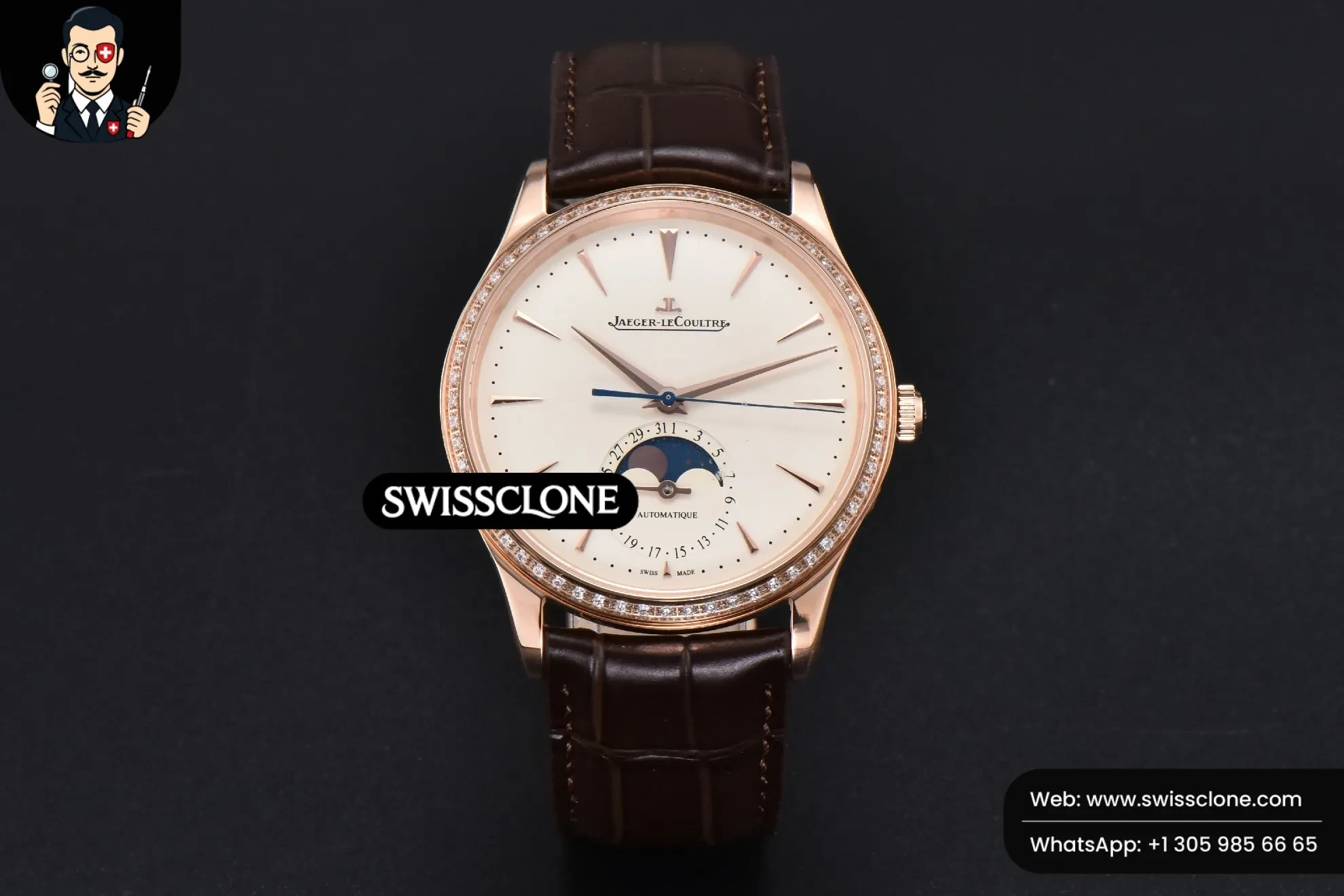 Jaeger-LeCoultre Master Ultra Thin Moonphase 1362501 39mm Diamond White Dial Brown Leather