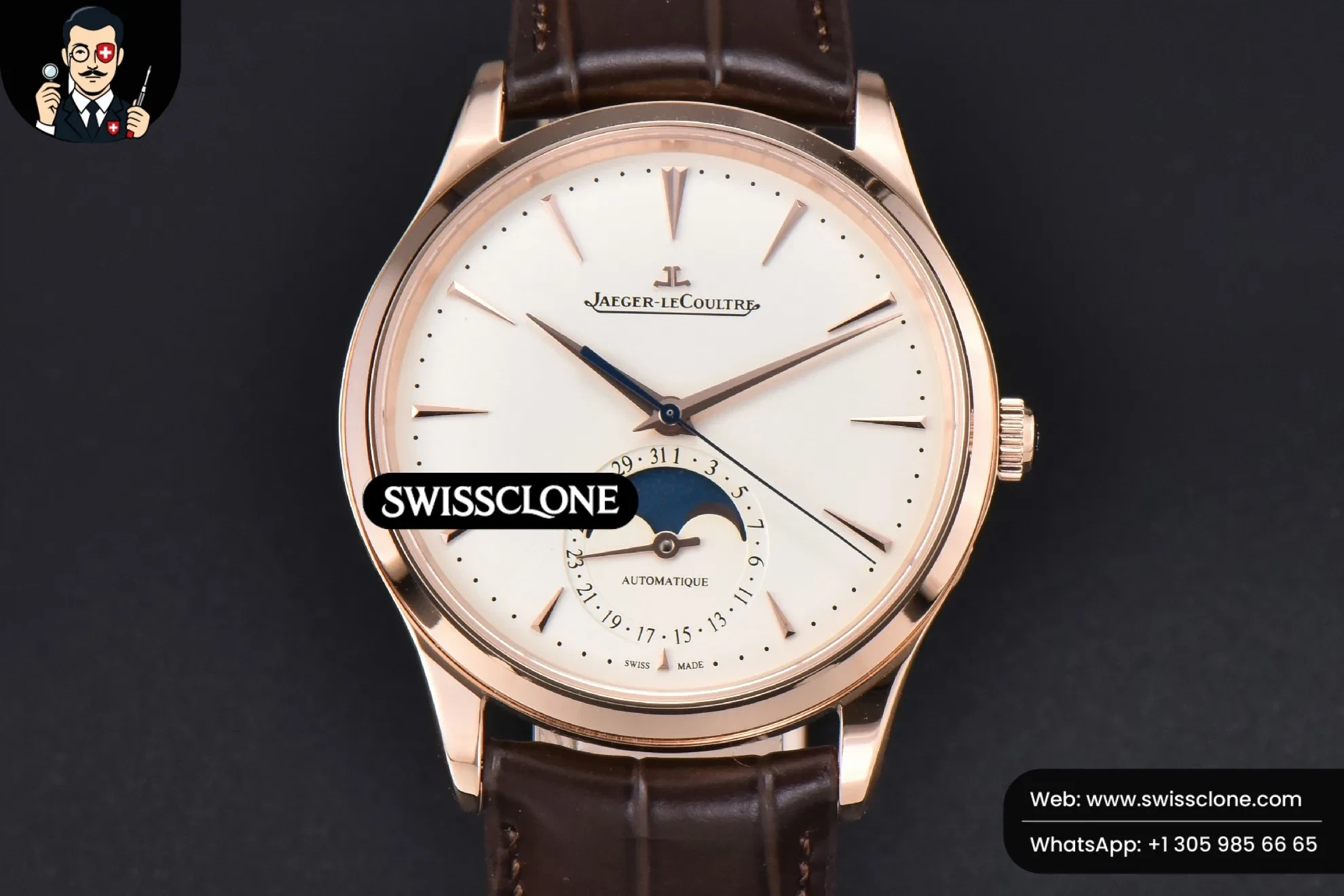 Jaeger-LeCoultre Master Ultra Thin Moonphase 1362520 39mm White Dial Brown Leather (SW-32138) - Image 2