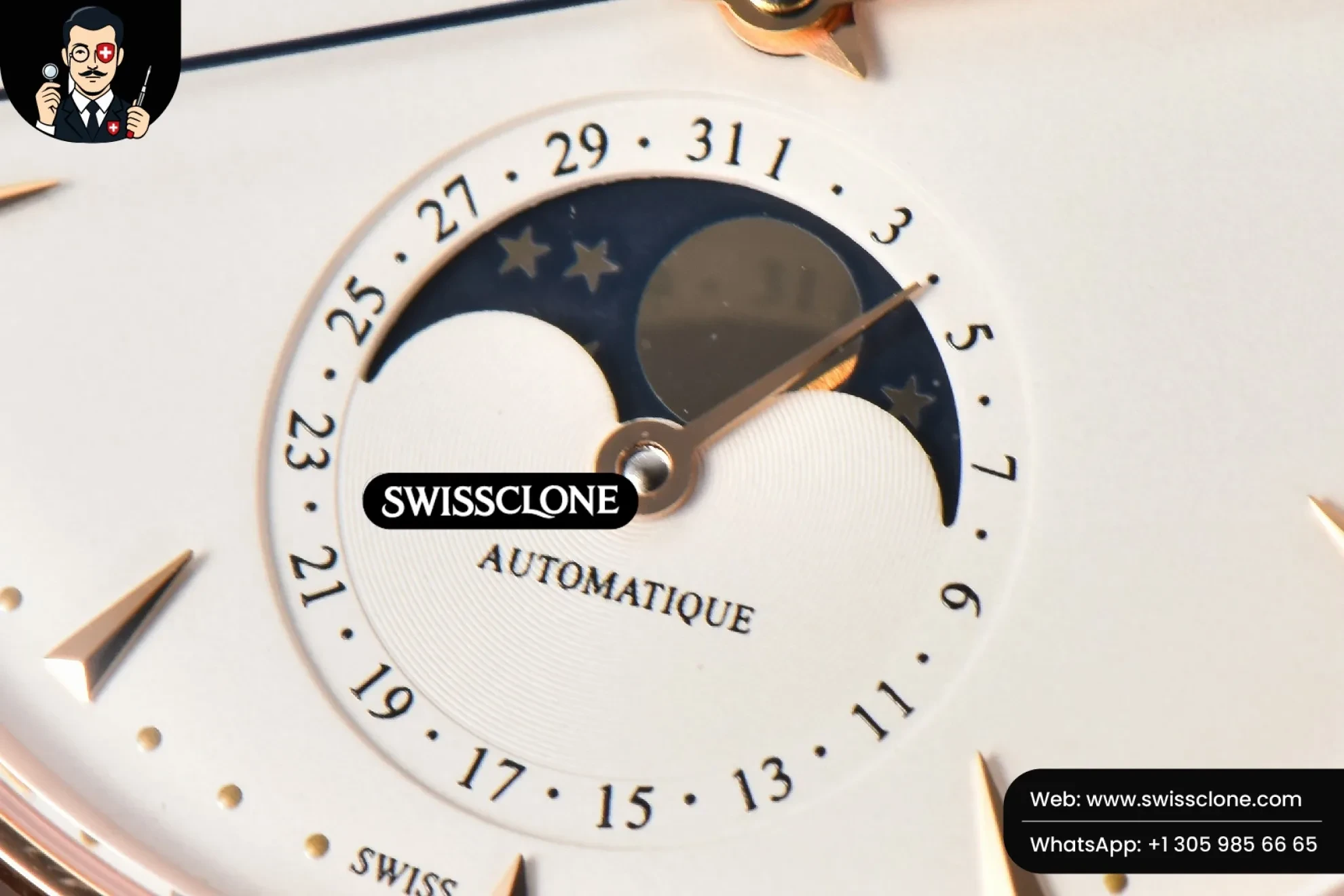 Jaeger-LeCoultre Master Ultra Thin Moonphase 1362520 39mm White Dial Brown Leather Swiss Clone - View 3