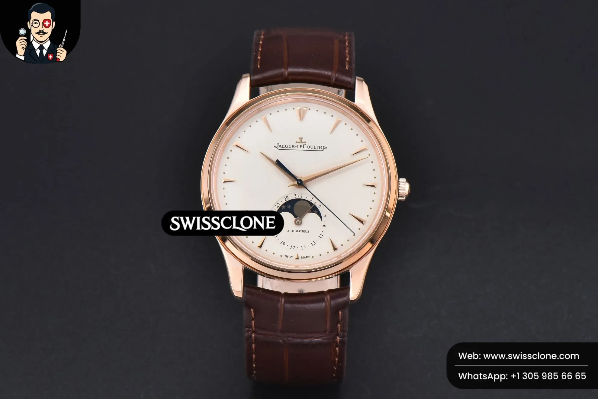 Jaeger-LeCoultre Master Ultra Thin Moonphase 1362520 39mm White Dial Brown Leather