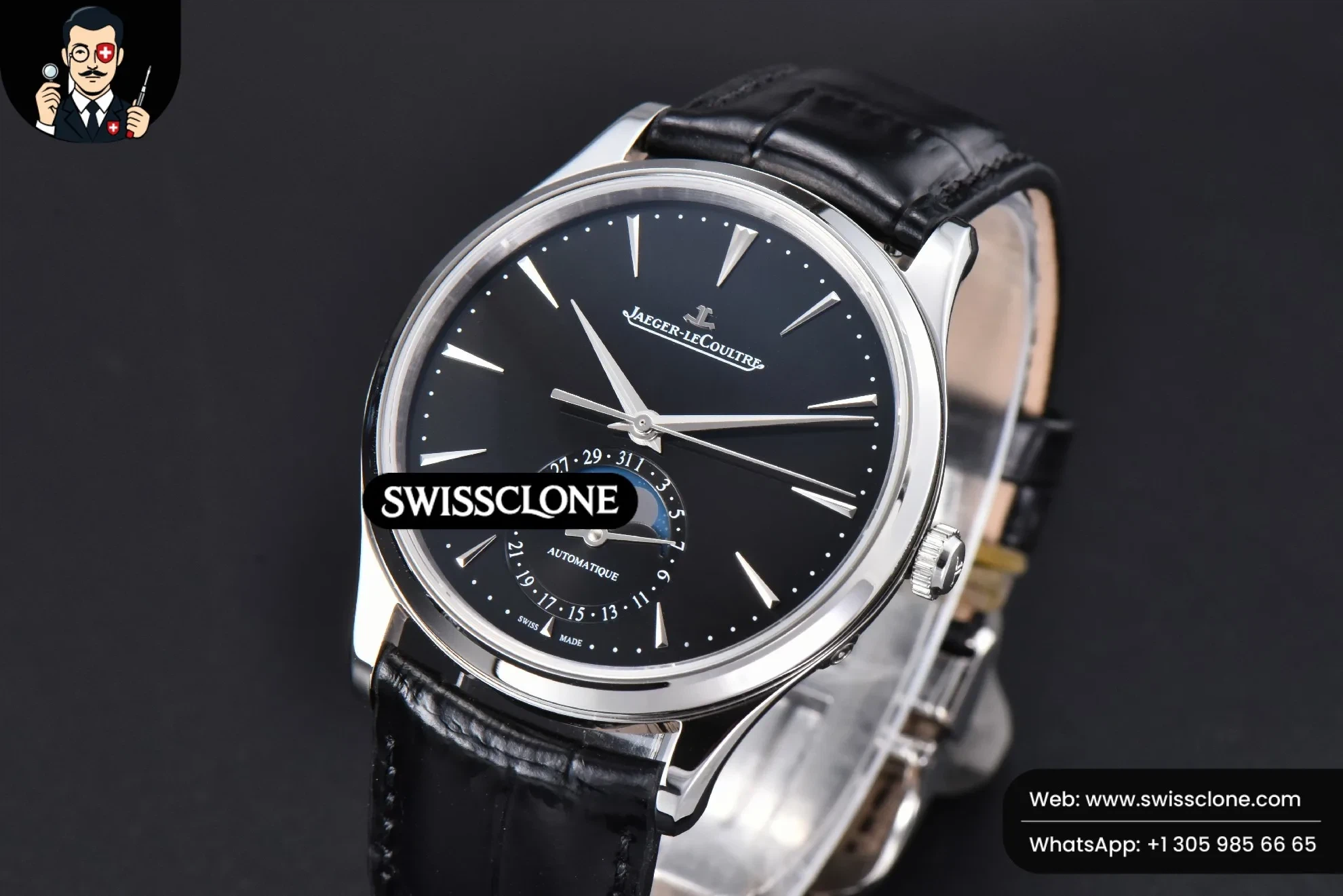 Jaeger-LeCoultre Master Ultra Thin Moonphase 1368420 39mm Black Dial Leather - Image 2