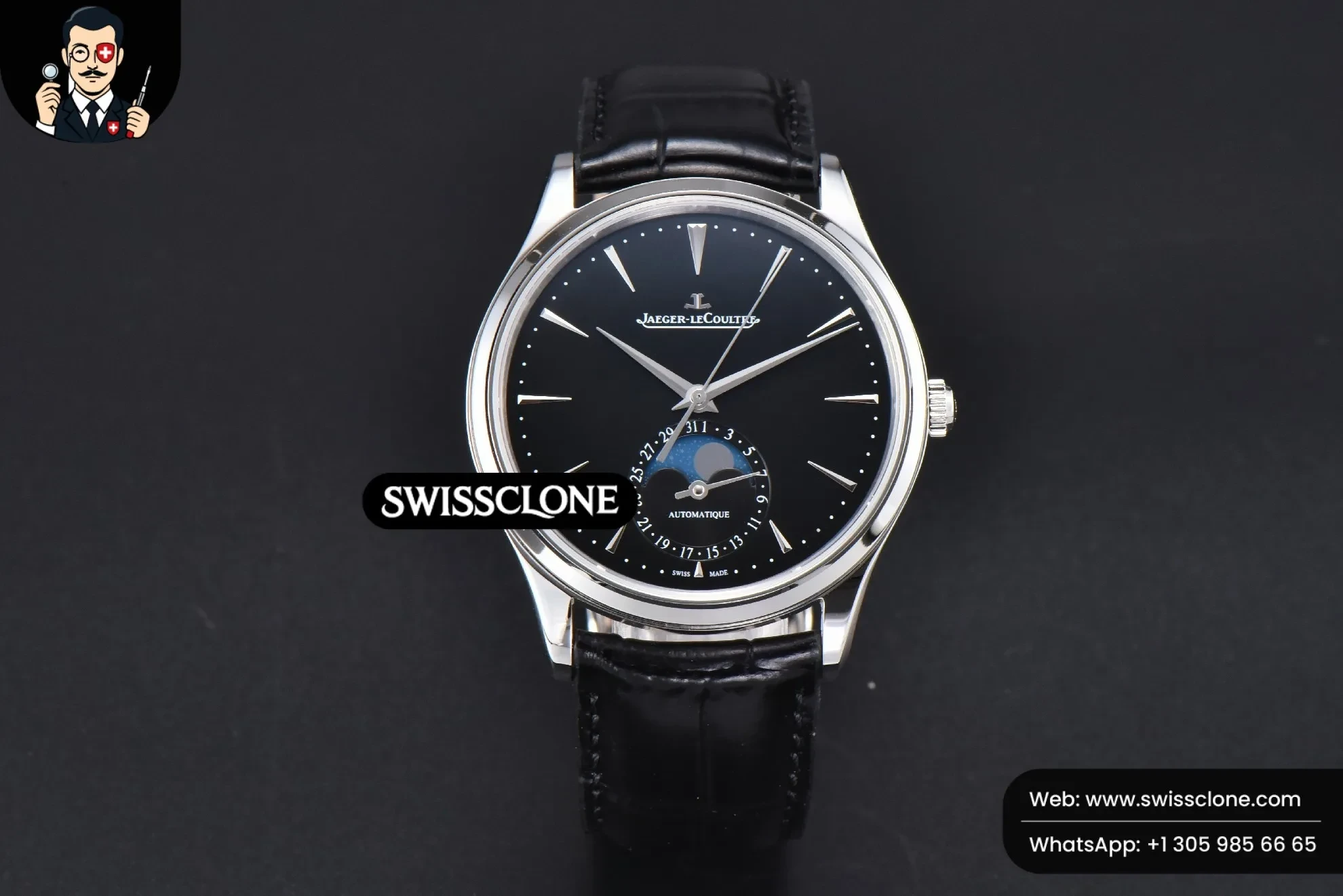 Jaeger-LeCoultre Master Ultra Thin Moonphase 1368420 39mm Black Dial Leather