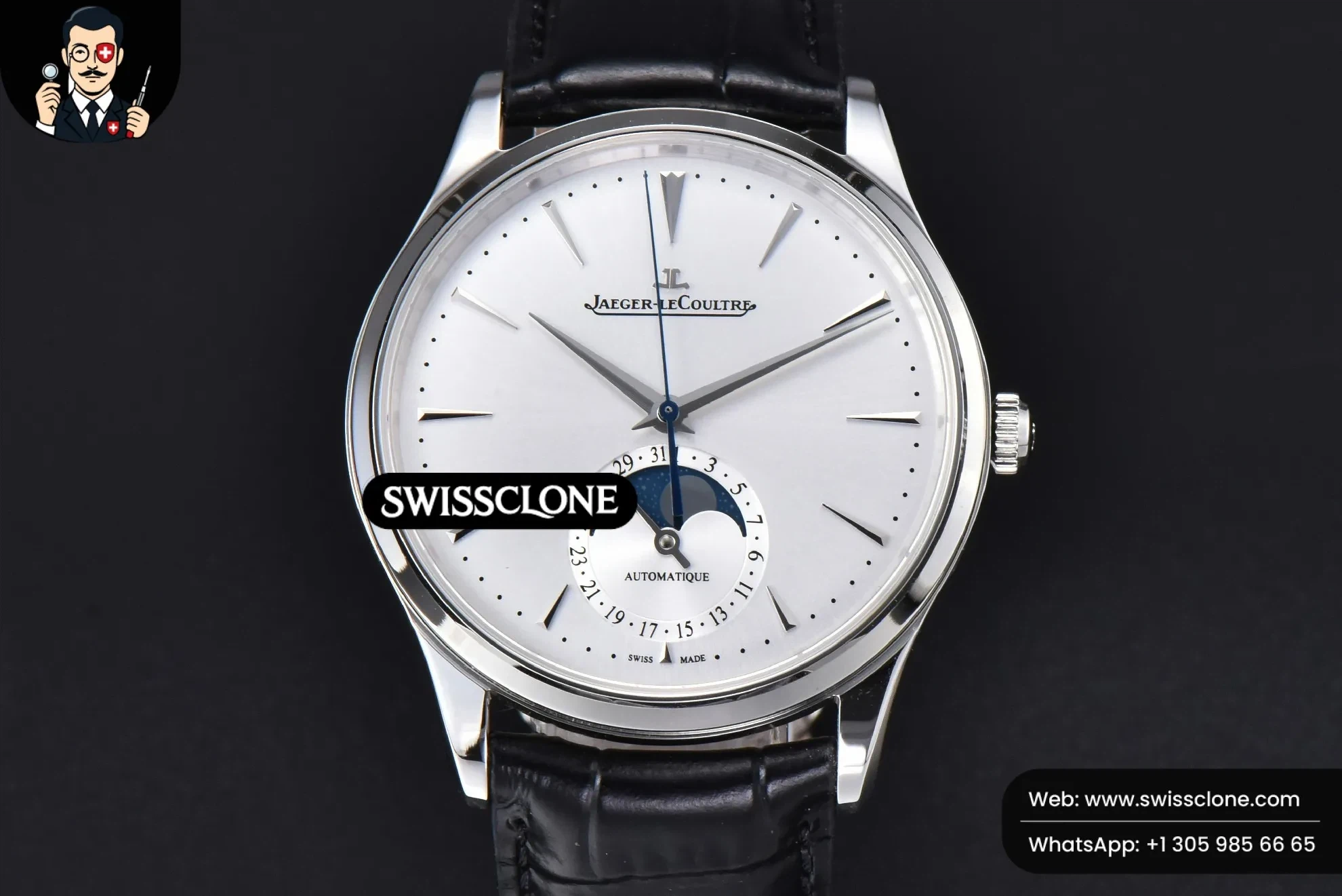 Jaeger-LeCoultre Master Ultra Thin Moonphase 1368430 39mm White Dial Leather - Image 2