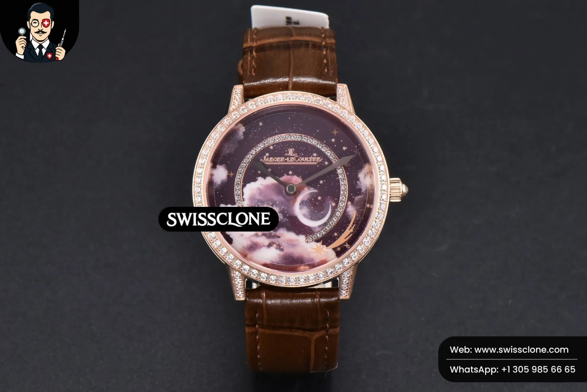 Rolex Jaeger LeCoultre Rendez Vous 36mm KZF Diamond Sky Brown Dial Brown Leather 9015 1:1 Super Clone - Dial Macro Close-Up