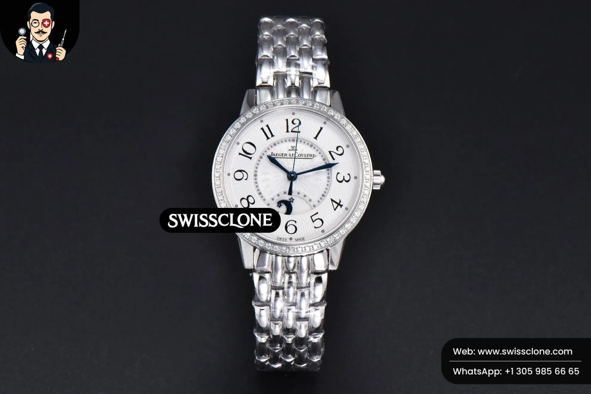 Rolex Jaeger LeCoultre Rendez Vous Night & Day 34mm Diamond White Textured Dial 1:1 Super Clone - Dial Macro Close-Up