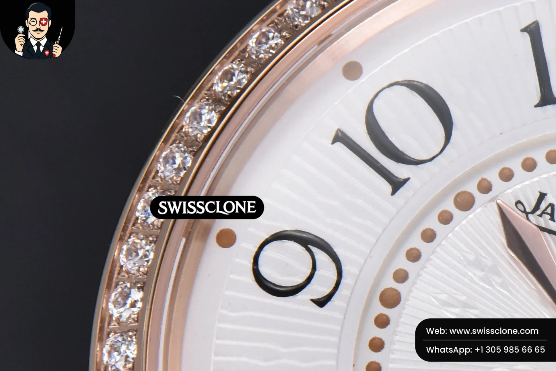 Rolex Jaeger LeCoultre Rendez Vous Night & Day 34mm Diamond White Textured Dial Black Leather 1:1 Super Clone - Clasp & Bracelet Finishing