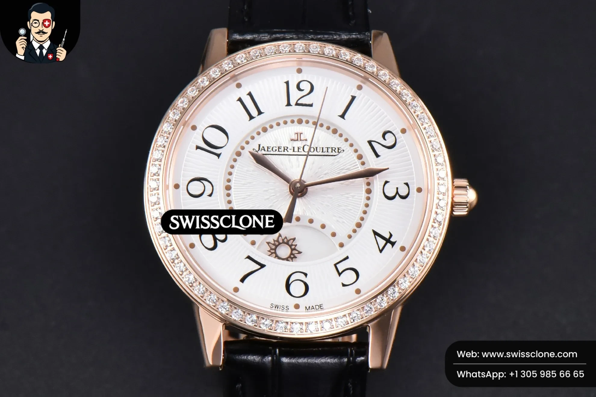 Jaeger-LeCoultre Rendez-Vous Night & Day 34mm Diamond White Textured Dial Black Leather