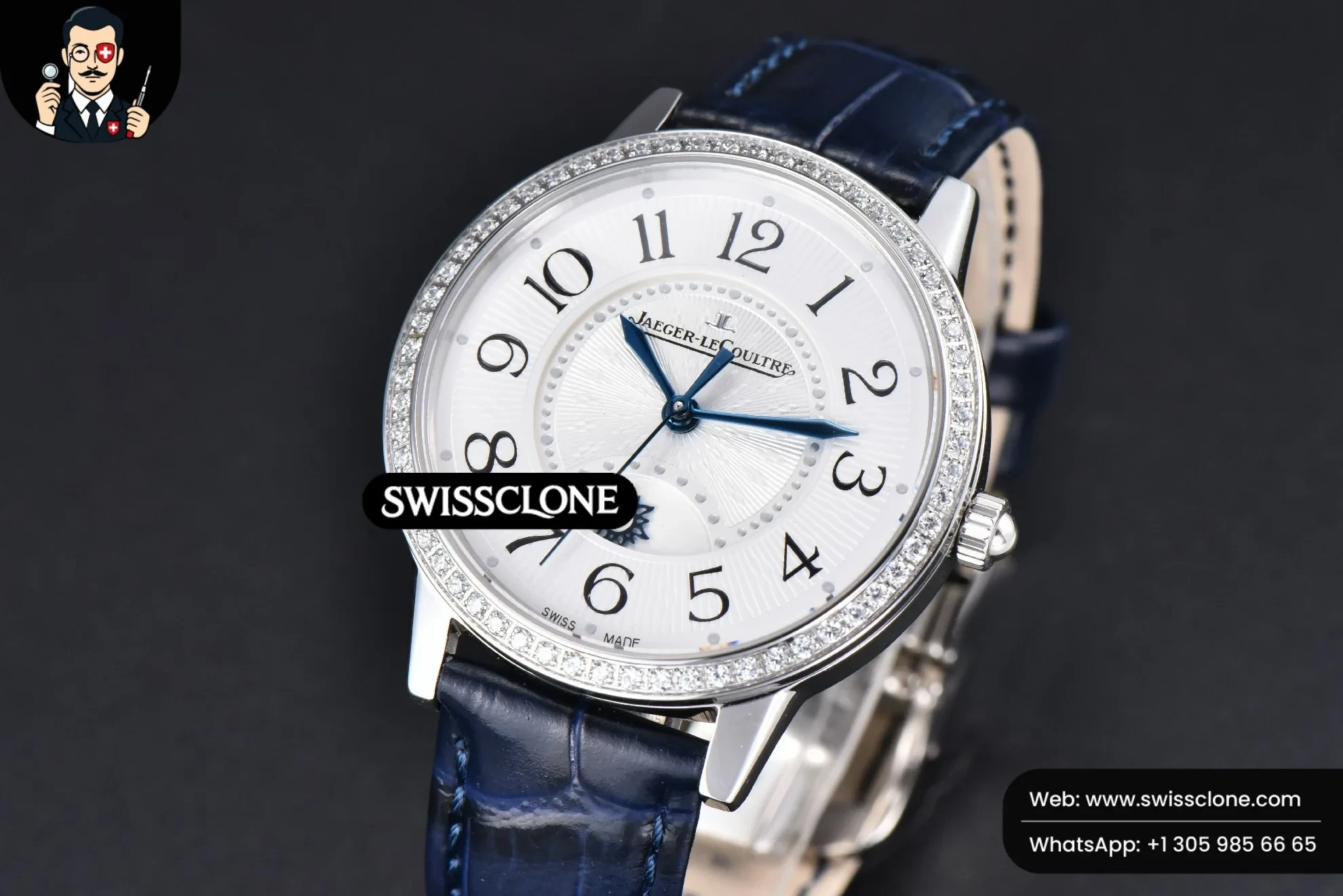 Rolex Jaeger LeCoultre Rendez Vous Night & Day 34mm Diamond White Textured Dial Blue Leather 1:1 Super Clone - Bezel & Case Profile