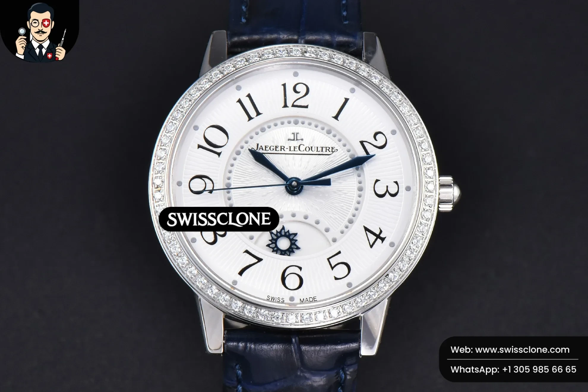 Jaeger-LeCoultre Rendez-Vous Night & Day 34mm Diamond White Textured Dial Blue Leather