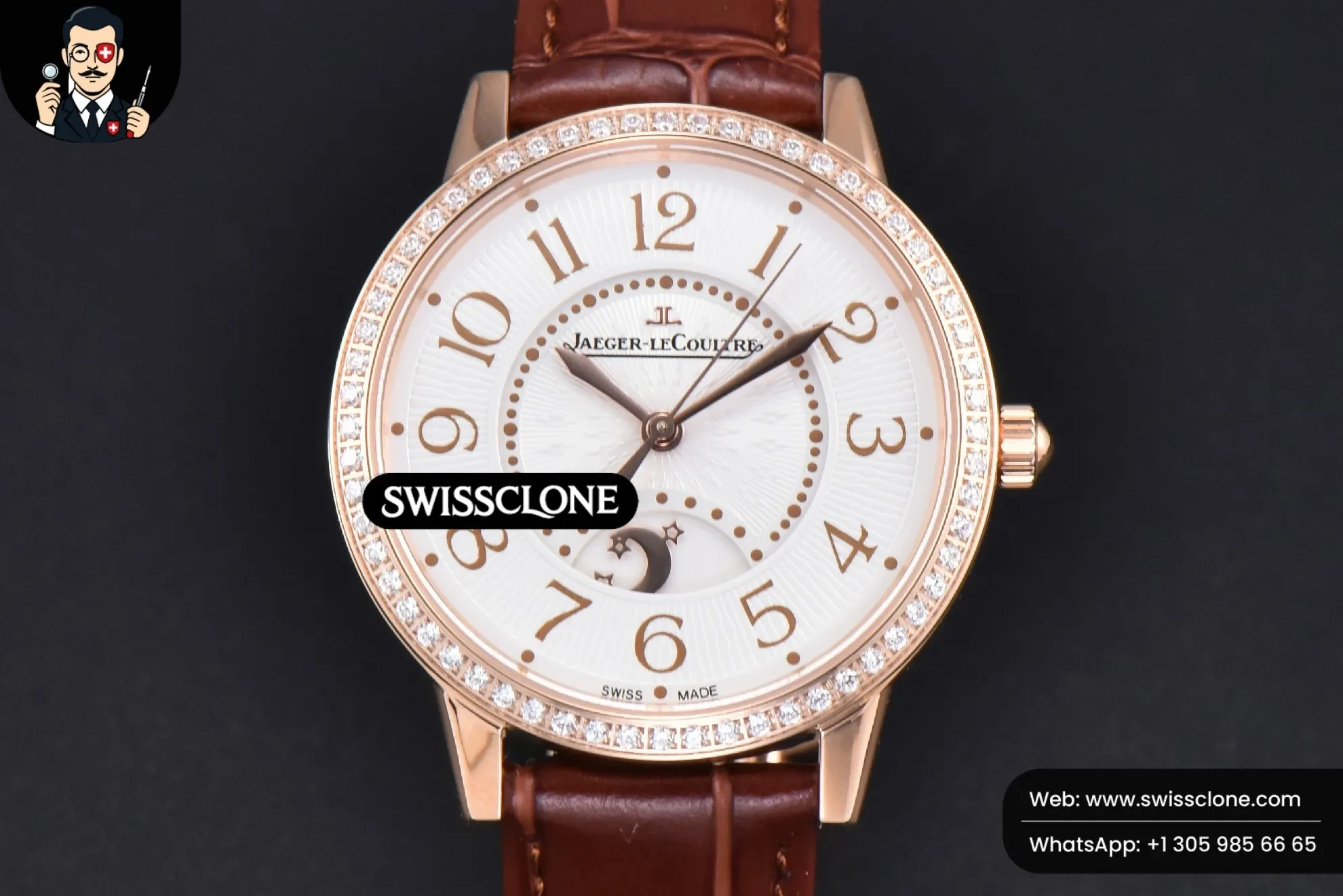 Jaeger-LeCoultre Rendez-Vous Night & Day 34mm Diamond White Textured Dial Brown Leather