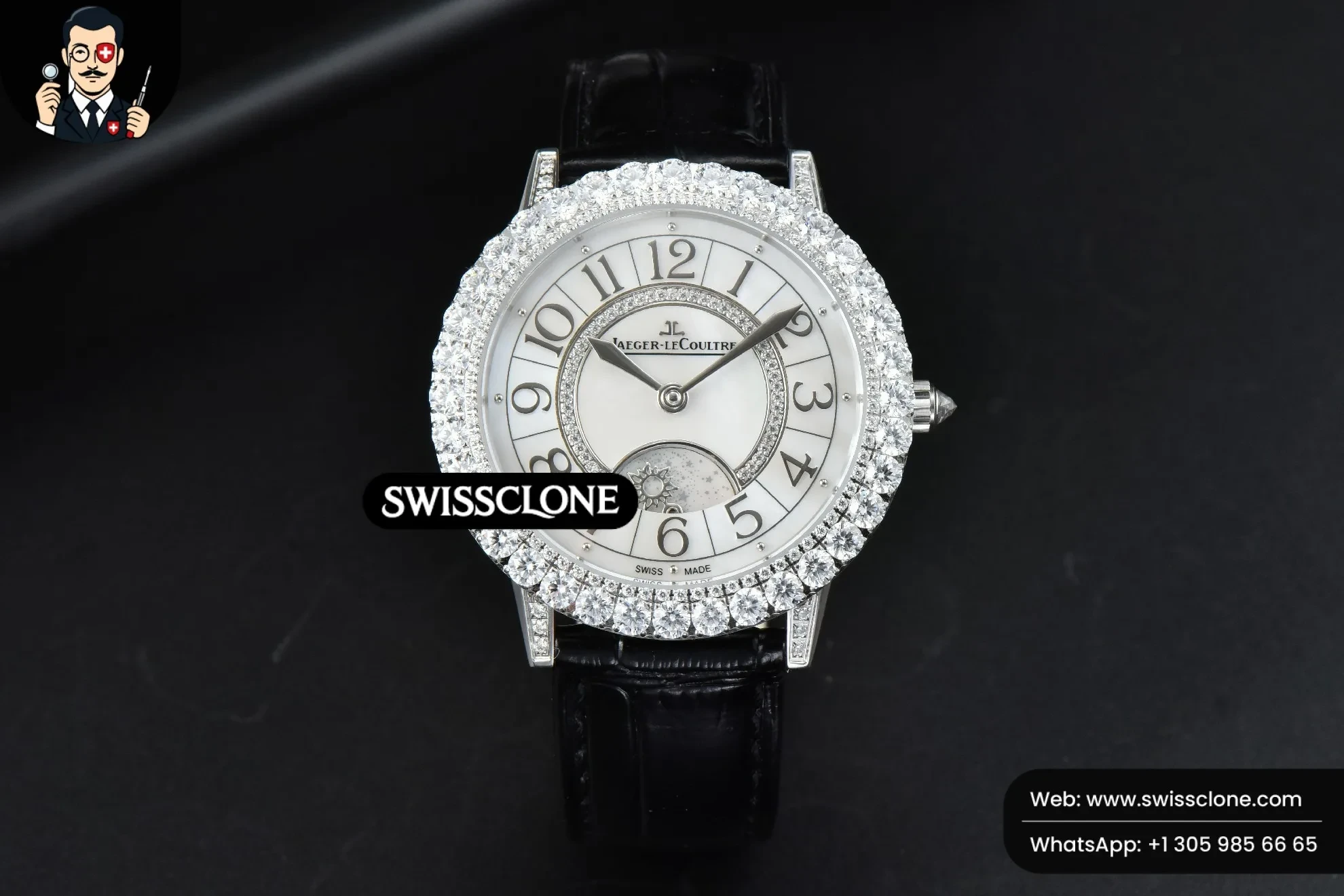 Rolex Jaeger LeCoultre Rendez Vous Night & Day 37mm GF Diamond MOP Dial Black Leather 1:1 Super Clone - Bezel & Case Profile