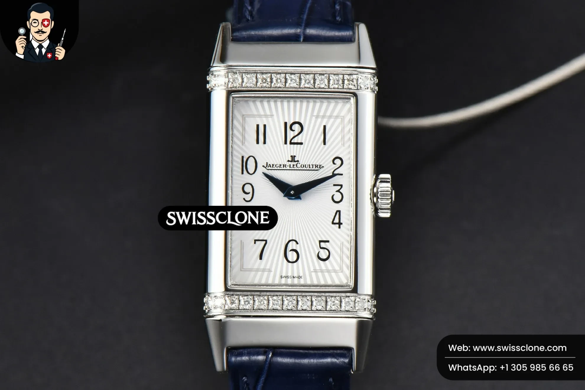 Jaeger-LeCoultre Reverso One 3288420 Real Diamond 20mm IMF White Moissanite Blue Leather Quartz - Image 2